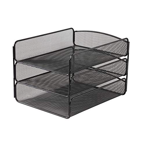 Safco Products Onyx Mesh 3 Tray Desktop Organizer 3271BL, Black Powder Coat Finish, Durable Steel Mesh Construction