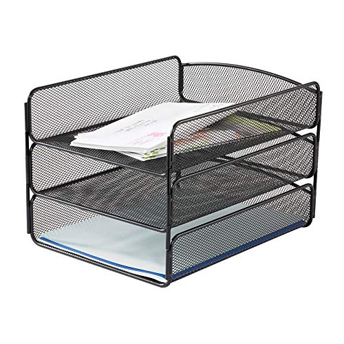 Safco Products Onyx Mesh 3 Tray Desktop Organizer 3271BL, Black Powder Coat Finish, Durable Steel Mesh Construction