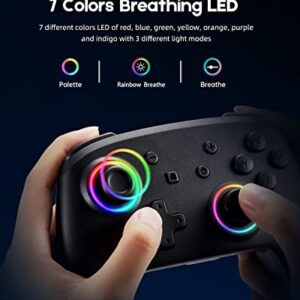Switch Pro Controller Compatible with Switch/Swith OLED/Switch Lite, Wireless Switch Controller with 7 LED Colors/ Motion Control/Dual Vibration/Turbo