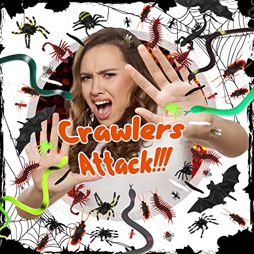 Premium 224 PCS Assorted Fake Bugs, Special Fake Insects Bulk, Plastic Bugs for Kids, 18 Types Realistic Bugs, Creepy Fake Roaches, Snakes, Spiders for Halloween Decoration, April Fools Prank, Costume