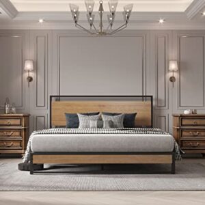 Nazhura Metal Queen Size Platform Bed Frame with Wood Headboard/Footboard (Queen (U.S. Standard))