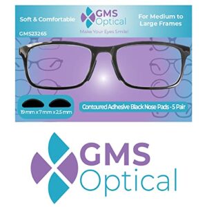 GMS Optical® 2.5mm Anti-Slip Adhesive Contoured Soft Silicone Nose Pads with Super Sticky Backing for Glasses, Sunglasses, and Eye Wear - 5 Pair (Black)