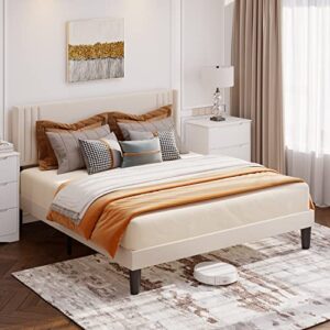 Gizoon Queen Bed Frame with Wingback Headboard, Upholstered Platform Bed with Modern Geometric Headboard, Wooden Slats, Noise-Free, No Box Spring Needed (Beige)