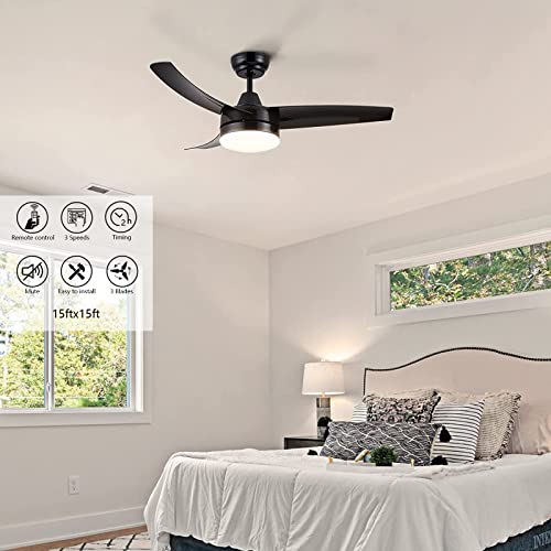 Wellspeed Ceiling Fans with Lights, Black Ceiling Fan, 42 Inch Modern Ceiling Fan with Remote Control，Adjustable Light and Dark， for Bedroom, Living Room, Patios