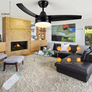 Wellspeed Ceiling Fans with Lights, Black Ceiling Fan, 42 Inch Modern Ceiling Fan with Remote Control，Adjustable Light and Dark， for Bedroom, Living Room, Patios