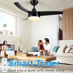 Wellspeed Ceiling Fans with Lights, Black Ceiling Fan, 42 Inch Modern Ceiling Fan with Remote Control，Adjustable Light and Dark， for Bedroom, Living Room, Patios