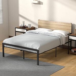 coucheta Queen Bed Frame with Headboard No Box Spring Needed Wood Platform Bed Frame Queen with Storage Mattress Foundation Easy Assembly