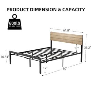 coucheta Queen Bed Frame with Headboard No Box Spring Needed Wood Platform Bed Frame Queen with Storage Mattress Foundation Easy Assembly