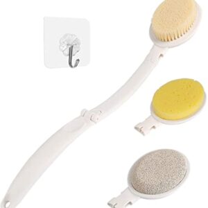 LFJ 3 in 1 Back Bath Brush Set for Shower, 19" Long Handle Body Brush, Bath Sponge and Pumice Gentle Exfoliation and Improved Skin Health, Suitable for Men and Women