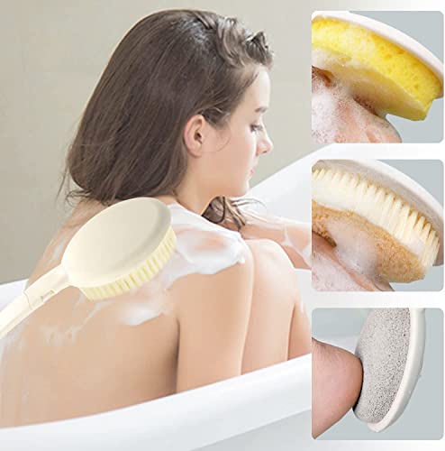 LFJ 3 in 1 Back Bath Brush Set for Shower, 19" Long Handle Body Brush, Bath Sponge and Pumice Gentle Exfoliation and Improved Skin Health, Suitable for Men and Women