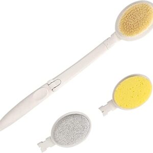 LFJ 3 in 1 Back Bath Brush Set for Shower, 19" Long Handle Body Brush, Bath Sponge and Pumice Gentle Exfoliation and Improved Skin Health, Suitable for Men and Women