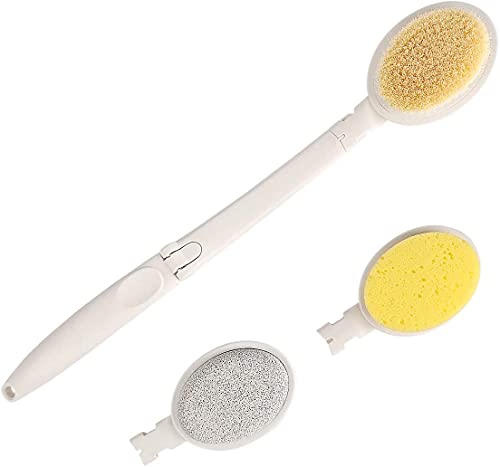 LFJ 3 in 1 Back Bath Brush Set for Shower, 19" Long Handle Body Brush, Bath Sponge and Pumice Gentle Exfoliation and Improved Skin Health, Suitable for Men and Women