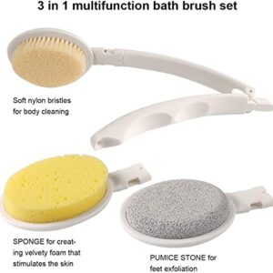 LFJ 3 in 1 Back Bath Brush Set for Shower, 19" Long Handle Body Brush, Bath Sponge and Pumice Gentle Exfoliation and Improved Skin Health, Suitable for Men and Women