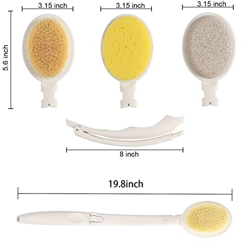 LFJ 3 in 1 Back Bath Brush Set for Shower, 19" Long Handle Body Brush, Bath Sponge and Pumice Gentle Exfoliation and Improved Skin Health, Suitable for Men and Women