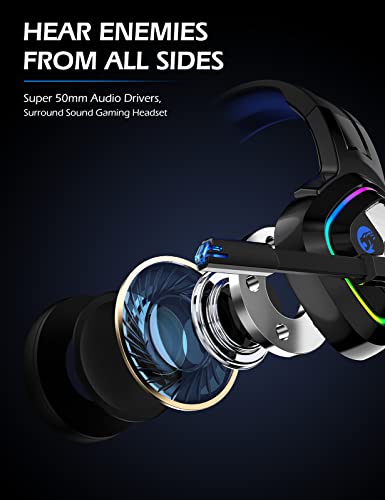 ZIUMIER Gaming Headset PS4 Headset, Xbox One Headset with Noise Canceling Mic and RGB Light, PC Headset with Stereo Surround Sound, Over-Ear Headphones for PC, PS4, PS5, Xbox One, Laptop