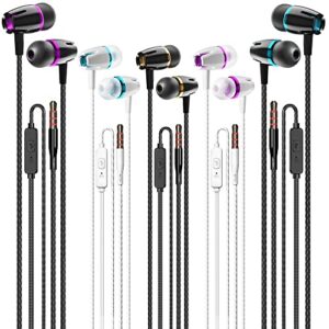 earbuds wired with microphone pack of 5, noise isolating in-ear headphones, powerful heavy bass, high definition, earphones compatible with iphone, ipod, ipad, mp3, samsung, and most 3.5mm jack