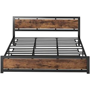 LIKIMIO King Bed Frame, Platform Bed Frame King with Industrial Wood Headboard and 12 Strong Support Metal Legs, Easy Assembly, Noise-Free, No Box Spring Needed