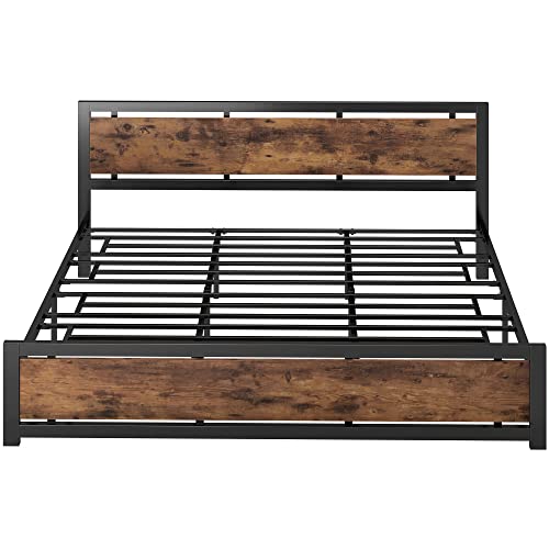 LIKIMIO King Bed Frame, Platform Bed Frame King with Industrial Wood Headboard and 12 Strong Support Metal Legs, Easy Assembly, Noise-Free, No Box Spring Needed