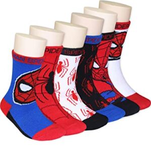 Marvel Super Hero Adventures Spider-Man Boys Toddler Crew Socks, 6 pack, Multicolor, 5-7 Years