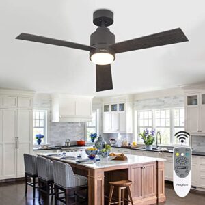 POLYECO Modern Ceiling Fans with Light, 6-Speed LED Ceiling Fan with Reversible DC Motor, Remote Control & Timing Function for Living Room Dining Room Bedroom(Matte Silver)