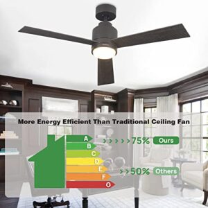 POLYECO Modern Ceiling Fans with Light, 6-Speed LED Ceiling Fan with Reversible DC Motor, Remote Control & Timing Function for Living Room Dining Room Bedroom(Matte Silver)