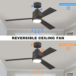 POLYECO Modern Ceiling Fans with Light, 6-Speed LED Ceiling Fan with Reversible DC Motor, Remote Control & Timing Function for Living Room Dining Room Bedroom(Matte Silver)