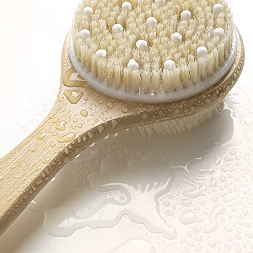 Dual-Sided Long Handle Shower Brush with Soft and Stiff Bristles,Tukuos Back Scrubber Exfoliating Body Scrubber for Wet or Dry Brushing Bath Shower Body Brush