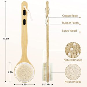 Dual-Sided Long Handle Shower Brush with Soft and Stiff Bristles,Tukuos Back Scrubber Exfoliating Body Scrubber for Wet or Dry Brushing Bath Shower Body Brush