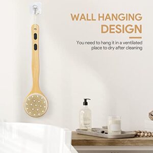 Dual-Sided Long Handle Shower Brush with Soft and Stiff Bristles,Tukuos Back Scrubber Exfoliating Body Scrubber for Wet or Dry Brushing Bath Shower Body Brush