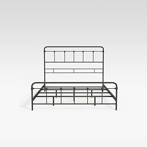 eLuxurySupply SNAP Metal Bed Frame - Carbon Steel with Antique Pewter Finish Folding Bed Frame - Easy Assembly with Headboard and Footboard - Sturdy Steel Construction Bed Base - Queen Size