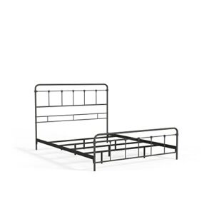 eLuxurySupply SNAP Metal Bed Frame - Carbon Steel with Antique Pewter Finish Folding Bed Frame - Easy Assembly with Headboard and Footboard - Sturdy Steel Construction Bed Base - Queen Size
