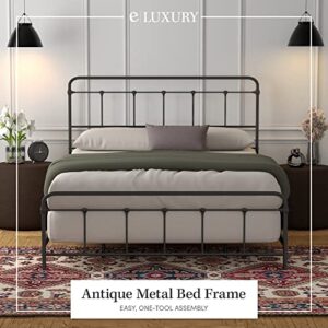 eLuxurySupply SNAP Metal Bed Frame - Carbon Steel with Antique Pewter Finish Folding Bed Frame - Easy Assembly with Headboard and Footboard - Sturdy Steel Construction Bed Base - Queen Size