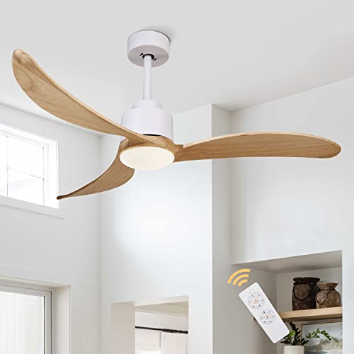 TFVV 52" Wood Ceiling Fan with Light,3 Blades,6 speeds, Farmhouse Ceiling Fan with Remote Control for Living Room, Bedroom, Kitchen(White)