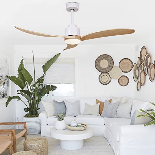 TFVV 52" Wood Ceiling Fan with Light,3 Blades,6 speeds, Farmhouse Ceiling Fan with Remote Control for Living Room, Bedroom, Kitchen(White)