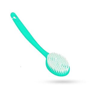 bistras bath brush with bristles, bath and shower scrubber, long handle for exfoliating back, body, and feet, green (1 pack)