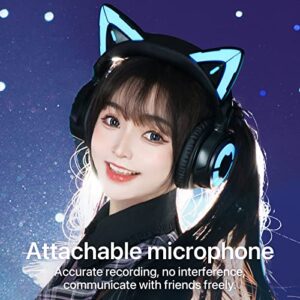 YOWU RGB Cat Ear Headphone 4, Upgraded Wireless & Wired Gaming Headset with Attachable HD Microphone -Active Noise Reduction, Dual-Channel Stereo & Customizable Lighting and Effect via APP (Black)