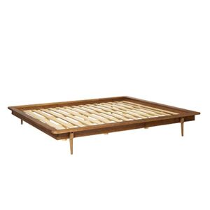 Walker Edison Mid Century Modern Solid Wood Platform Bed Headboard Footboard Bed Frame Bedroom, King, Caramel