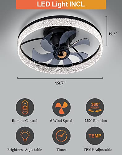 REDSTAR 20" Modern Ceiling Fan with Light, 360° Rotatable, Stepless Adjustable Temp and Brightness, Ceiling Lights with Fan Remote Control