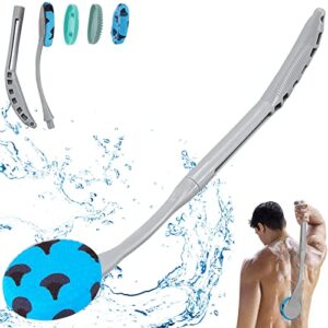 back brush long handle for shower, 20.5” back bath brush for shower, back scrubber, exfoliation and improved skin health for elderly with limited arm movement, disabled, pregnant women