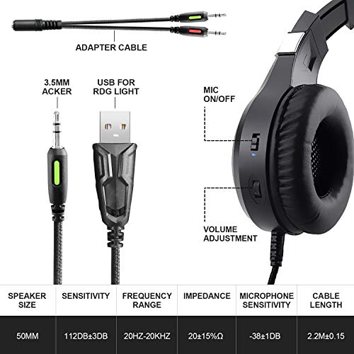 Gaming Headset Xbox One Headset with Stereo Surround Sound,PS4 Gaming Headset with Mic & LED Light Noise Cancelling Over Ear Headphones Compatible with PC, PS4,PS5, Xbox One,Mac