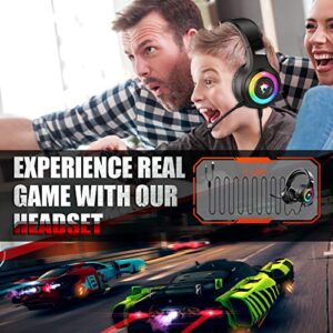 Gaming Headset Xbox One Headset with Stereo Surround Sound,PS4 Gaming Headset with Mic & LED Light Noise Cancelling Over Ear Headphones Compatible with PC, PS4,PS5, Xbox One,Mac