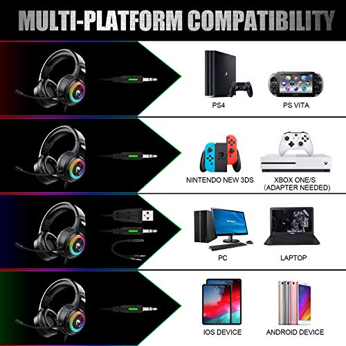 Gaming Headset Xbox One Headset with Stereo Surround Sound,PS4 Gaming Headset with Mic & LED Light Noise Cancelling Over Ear Headphones Compatible with PC, PS4,PS5, Xbox One,Mac