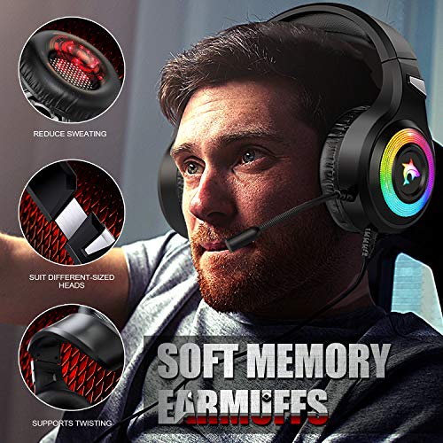 Gaming Headset Xbox One Headset with Stereo Surround Sound,PS4 Gaming Headset with Mic & LED Light Noise Cancelling Over Ear Headphones Compatible with PC, PS4,PS5, Xbox One,Mac