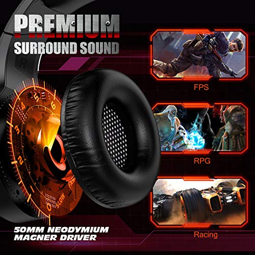 Gaming Headset Xbox One Headset with Stereo Surround Sound,PS4 Gaming Headset with Mic & LED Light Noise Cancelling Over Ear Headphones Compatible with PC, PS4,PS5, Xbox One,Mac