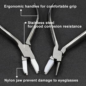 SPEEDWOX Eyeglasses Frame Pliers 6 Inches Round Nose Nylon Jaw and Flat Nose Adjusting Eyeglass Arms Frame Plier 2 Pieces Set Glasses Repair Assembling Tools Glasses Nose Pads Arm Pliers