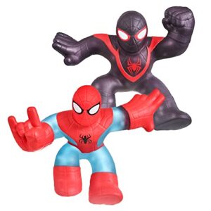heroes of goo jit zu marvel 2 pack - radioactive spiderman and miles morales. squishy, stretchy, gooey heroes