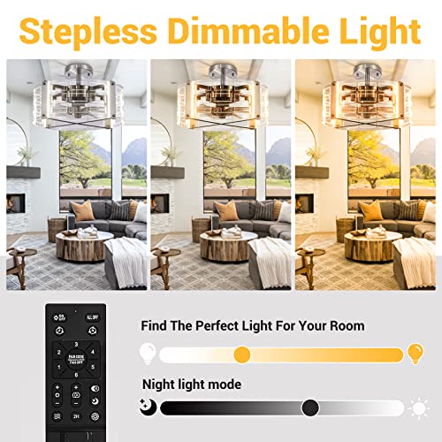 Ceiling Fans with Lights Remote Control, Modern Enclosed Ceiling Fan, Flush Mount Caged Low Profile Ceiling Fan Light Kit with Dimmable LED Light & 6 Speeds Reversible Blades Timing for Living Room