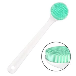 silicone body scrubber exfoliator, back brush scrubber long handle for shower with soft bristles, shower brush scrubber for body men and women, bpa free, non-slip