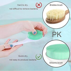 Silicone Body Scrubber Exfoliator, Back Brush Scrubber Long Handle for Shower with Soft Bristles, Shower Brush Scrubber for Body Men and Women, BPA Free, Non-Slip