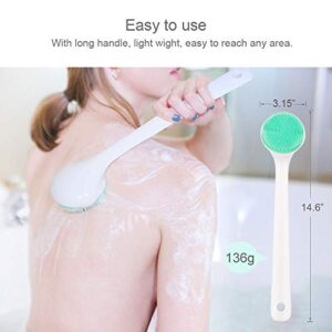 Silicone Body Scrubber Exfoliator, Back Brush Scrubber Long Handle for Shower with Soft Bristles, Shower Brush Scrubber for Body Men and Women, BPA Free, Non-Slip